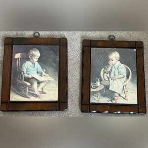 VTG James Ingwersen Framed Wall Decor Boy with book Girl Eating Cookies